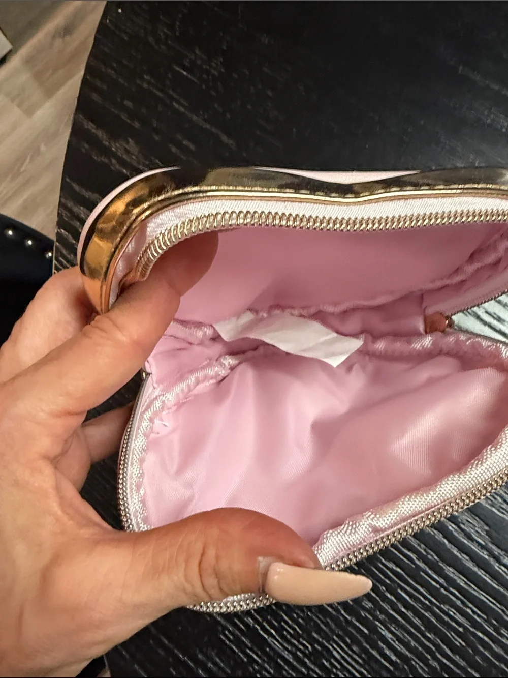 Juicy Couture Metallic Gold Heart Cosmetic Pouch with Pink Trim